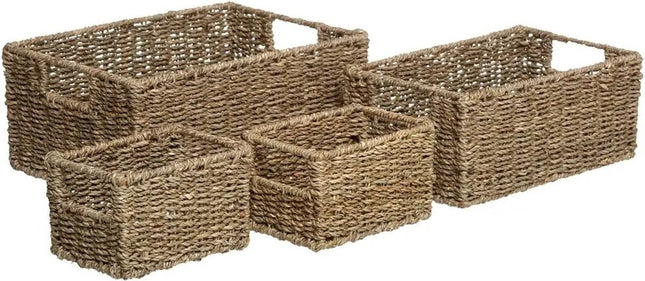 Opbergmanden - set van 4x - gevlochten zeegras - manden - opbergen - Kast-/badkamer mandjes verschillende formaten