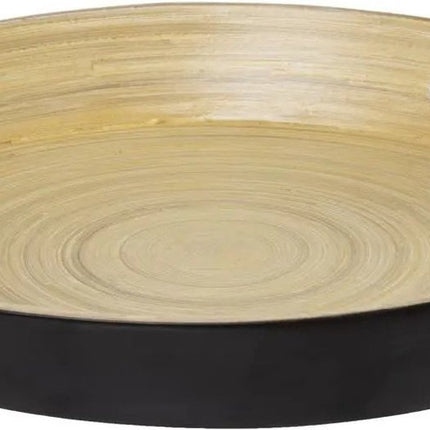 5Five Dienblad/serveerblad rond - D42 cm - bamboe hout - zwart - met handvaten - Dienbladen