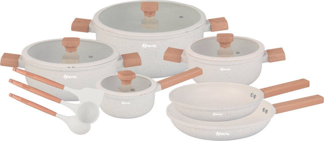 13 delige pannenset - Graniet, anti-aanbaklaag - Ergonomische Koudgrepen - Alle Warmtebronnen - kookgerei set met braadpan, soeppan steelpan
