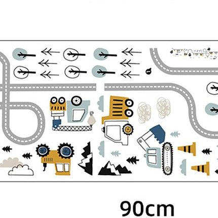 Wandsticker Tractors en Straat - Zelfklevende Muurdecoratie voor Kinderkamer - 32x144 cm - Trekker Wandsticker voor Jongenskamer en Kinderdagverblijf