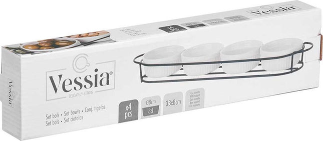 Vessia saus/snacks kommetjes/schaaltjes in standaard - wit - keramiek - set 4x stuks - D7 x 3 cm - Eettafel serveer schaaltjes