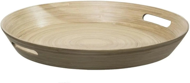 5Five Dienblad/serveerblad rond - D42 cm - bamboe hout - bruin - met handvaten - Dienbladen