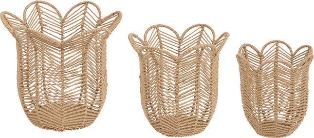 Atmosphera Set van 3 Jute mandjes - Ø37/30/25cm - The Floral Collection - Beige