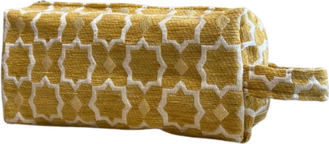 Luxe Toilettas Pouch met Oosters Patroon - Handige Reis Make-up Tas - Compacte Reistas voor Toiletries - Okergeel