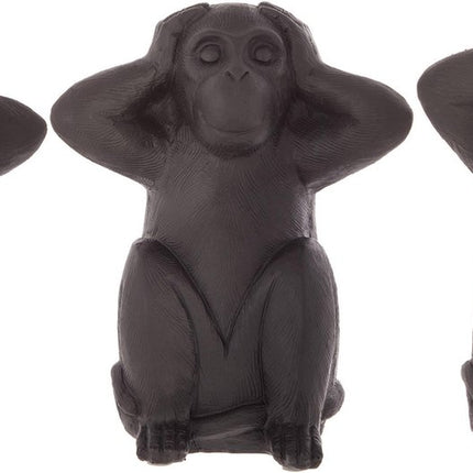 Aap beeldjes – Horen Zien Zwijgen – Set van Drie Apen – Zwart – Kunsthars – Decoratiebeeldjes - 23x19x13.7cm