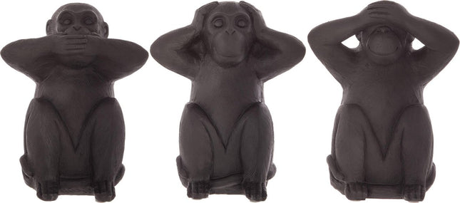 Aap beeldjes – Horen Zien Zwijgen – Set van Drie Apen – Zwart – Kunsthars – Decoratiebeeldjes - 23x19x13.7cm
