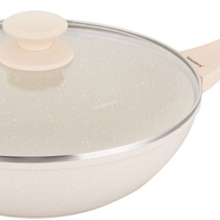Klausberg Wokpan 28 cm met Deksel – Marble Coating – Inductie Geschikt – Diepe Hapjespan 3.9L – Crème – KB-7991
