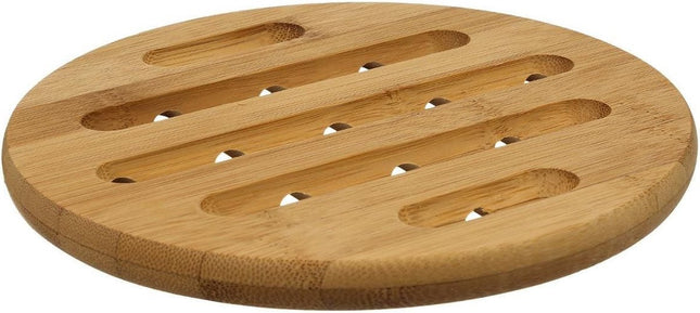 Secret de Gourmet pannen onderzetter - 2x - rond - bruin - D18 cm - van bamboe - Pannenonderzetter