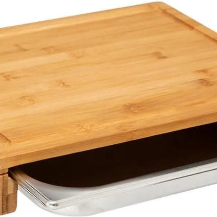 Snijplank rechthoek met opvangbak 35 x 28 cm van bamboe hout - Serveerplank - Broodplank