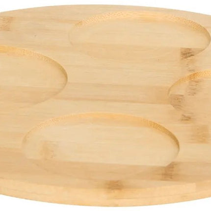 Serveerplank Rond van Acaciahout met 4 Aardewerk Schaaltjes - Ø25 cm - Hapjesplateau voor Tapas, Sausjes en Borrelhapjes - Kleurenmix - Vaatwasserbestendig
