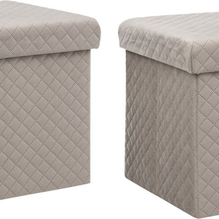 Atmosphera Poef/hocker/voetenbankje - 2x - opbergbox - fluweel beige - PU/MDF - 31 x 31 x 31 cm - opvouwbaar