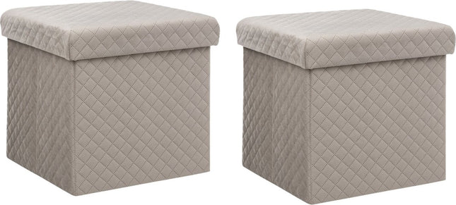 Atmosphera Poef/hocker/voetenbankje - 2x - opbergbox - fluweel beige - PU/MDF - 31 x 31 x 31 cm - opvouwbaar