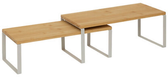 Ordera Nestplanken Set van 2 - Bamboe en Kleimetaal - Aanrechtorganizer - Groot en Klein Formaat - Opbergrekjes Keuken - set van 2 - inschuifbaar - Etagiere