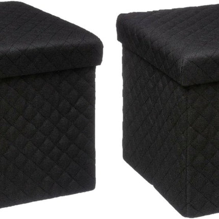5Five Poef/Hocker/opbergbox - 2x - zwart - polyester/mdf - 31 x 31 cm - opvouwbaar