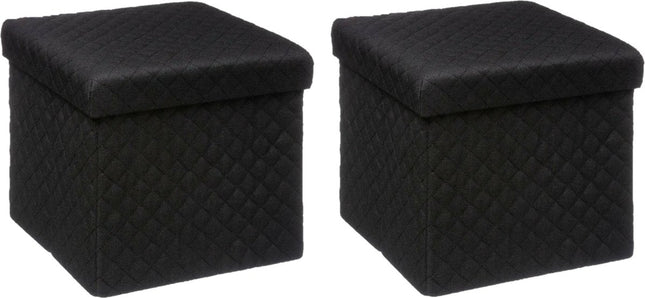 5Five Poef/Hocker/opbergbox - 2x - zwart - polyester/mdf - 31 x 31 cm - opvouwbaar