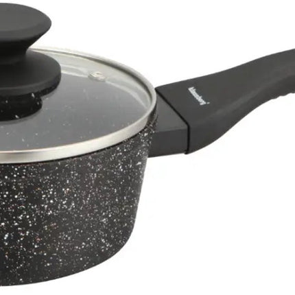 Klausberg KB-7986 Marmeren Steelpan 16 cm met Glazen Deksel – Anti-aanbak, Inductiegeschikt, 1.2 Liter