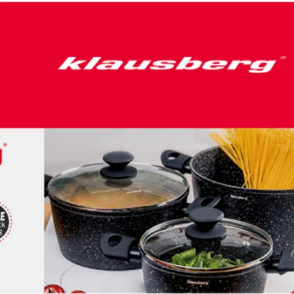 Klausberg KB-7960 Kookpottenset – 3-delig – Marmer Antiaanbak – Inductie Geschikt – 20/24/28 cm – Inclusief Glazen Deksel