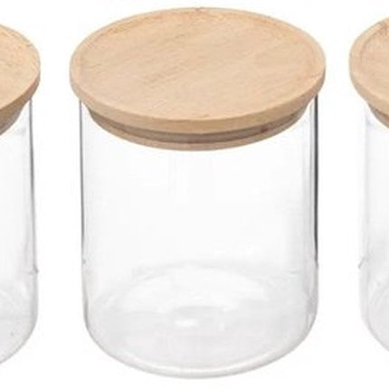 5Five Glazen potten 350ml met luchtdichte rubberhouten deksel - Set van 3 - Transparant