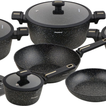 Klausberg KB-7968 Pannenset | 12-Delig | Marmer Anti-aanbaklaag | Inclusief Wok Pan | Geschikt voor Inductie | Pannen set | Glazen dekels