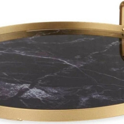 Dienblad Marmer met Handvatten | Goud | Metaal | Zwart | Glas | (30 x 4,5 x 30 CM) | Marmeren Dienblad | Bijzettafel