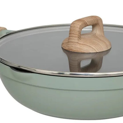 5Five Braadpan met glazen deksel - Alle kookplaten geschikt - groen/beige - D28 x H13cm - Souteerpan