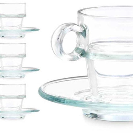 Vivalto Espressomok met Schoteltje - Set van 6 - Glas - 100ml - Kleine Koffiemok