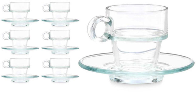Vivalto Espressomok met Schoteltje - Set van 6 - Glas - 100ml - Kleine Koffiemok