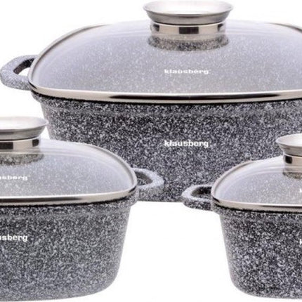 Klausberg 7534 - pannenset - Keramisch - marmer - met Aromaknop- 20/24/28 cm