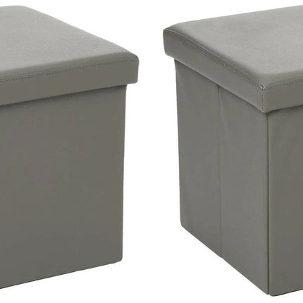 Atmosphera Poef/Hocker/voetenbankje - 2x - opbergbox - grijs - pvc/mdf - 38 x 38 cm - opvouwbaar