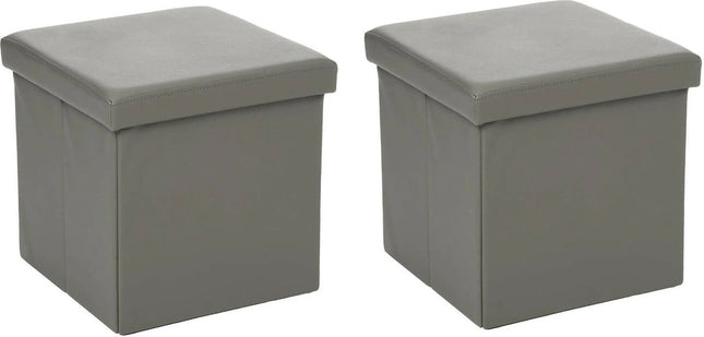 Atmosphera Poef/Hocker/voetenbankje - 2x - opbergbox - grijs - pvc/mdf - 38 x 38 cm - opvouwbaar