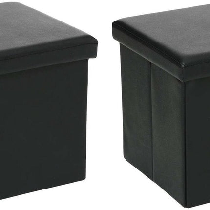 Atmosphera Poef/Hocker/voetenbankje - 2x - opbergbox - zwart - pvc/mdf - 38 x 38 cm - opvouwbaar