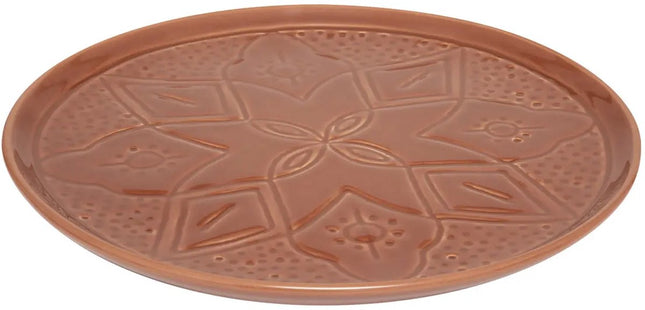Terracotta Bord 27 cm - Set van 2 - Dinerborden met Gegraveerde Bloemmotieven - Eetborden - Borden -