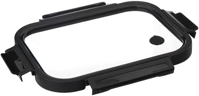 5Five Vershoudbakje met deksel - 3x - glas - luchtdicht - met clips - 23 x 18 x 8 cm - 1300 ml - zwart/transparant