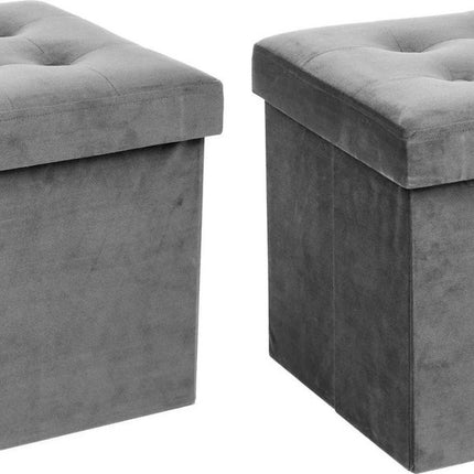 Atmosphera Poef/hocker/voetenbankje - 2x - opbergbox - zilvergrijs - PU/MDF - 38 x 38 cm - opvouwbaar