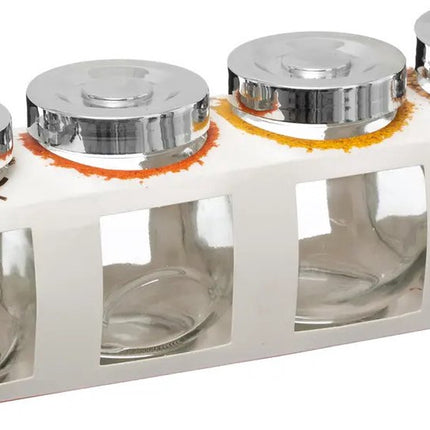 5Five Kruidenpotten set - 4x stuks van 200 ml - glas - met rvs deksel - luchtdicht - keuken kruidenrek