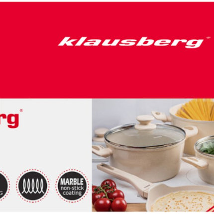 Klausberg KB-7963 Pannenset 7 Delig Beige | Marmer Anti-aanbaklaag | Inclusief Koekenpan 24 cm | Geschikt voor Inductie