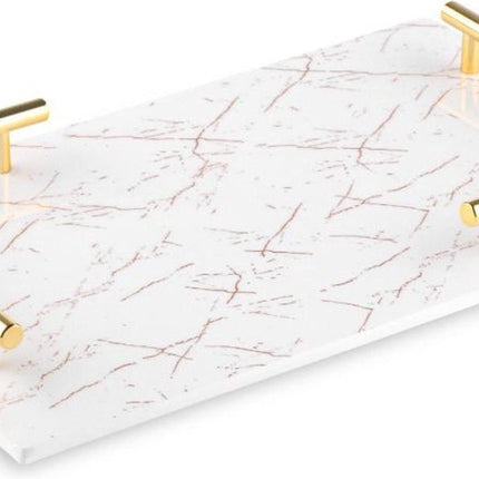 Melamine plateau - dienblad Marmer look  wit goud 40x24cm