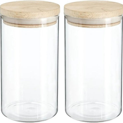 4x stuks voorraadbussen/voorraadpotten 1L glas met houten deksel - 1000 ml - Voorraadpotten met luchtdichte deksel