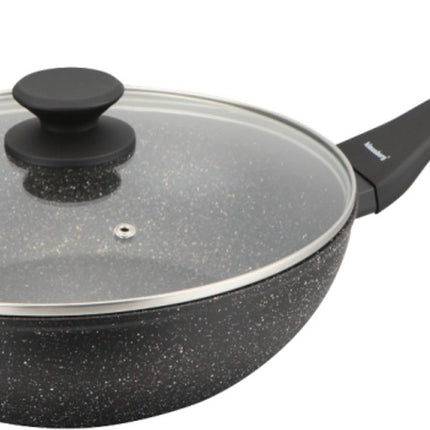 Klausberg Wokpan 28 cm met Deksel – Marble Anti-aanbaklaag – 3.9L – Inductie Geschikt – Aluminium Wok – Met Glazen Deksel – KB-7990