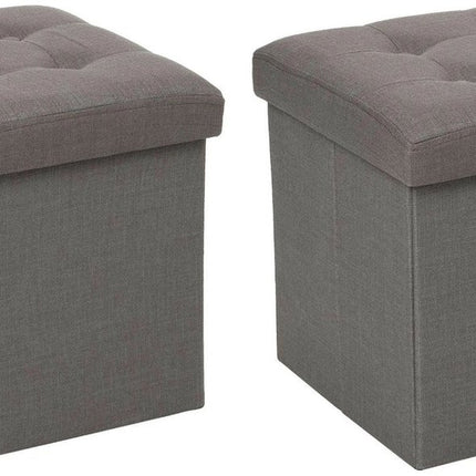 Atmosphera Poef/hocker/voetenbankje - 2x - opbergbox - donkergrijs - PU/MDF - 38 x 38 cm - opvouwbaar