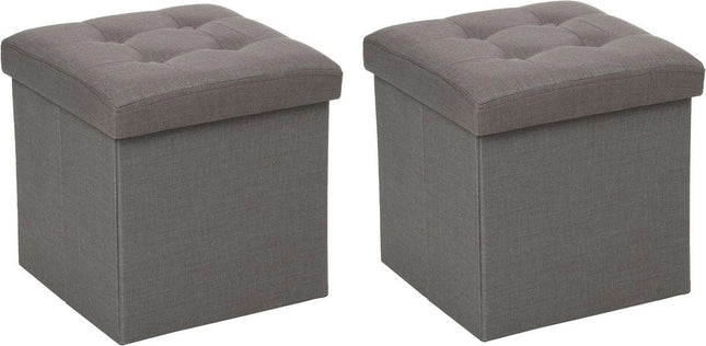 Atmosphera Poef/hocker/voetenbankje - 2x - opbergbox - donkergrijs - PU/MDF - 38 x 38 cm - opvouwbaar