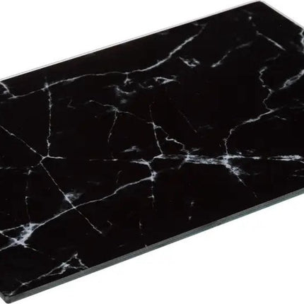 5Five snijplank/serveerplank van glas - rechthoek - zwart met marmer print - 30 x 20 cm