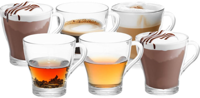 Vivalto Design Koffie/thee glazen met oor - set 6x stuks - transparant glas - 280 ml