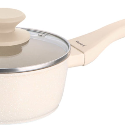 Klausberg KB-7987 Steelpan 16 cm – 1.2 Liter – Marble Anti-aanbaklaag – Inductie Geschikt – Met Glazen Deksel – Crème