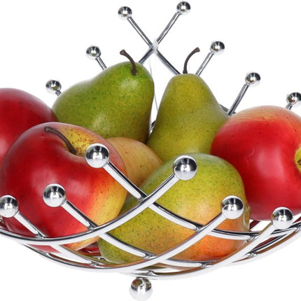 5Five Fruitschaal/fruitmand Basel - metaal - D30 x H14 cm - zilver - vierkant - spiraalvorm