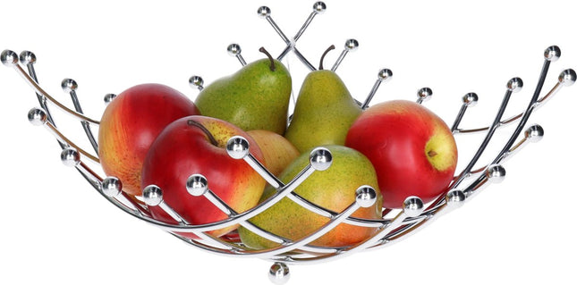 5Five Fruitschaal/fruitmand Basel - metaal - D30 x H14 cm - zilver - vierkant - spiraalvorm