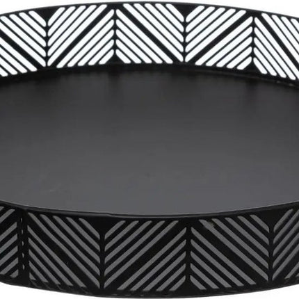 5five kaarsen dienblad/kaarsenplateau - zwart - rond - D29,5 cm - metaal - met sierrand