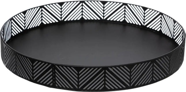 5five kaarsen dienblad/kaarsenplateau - zwart - rond - D29,5 cm - metaal - met sierrand