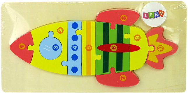 Lean Toys Houten Puzzel Raket met Cijfers 1-10 - Educatief Telspel - Houten Blokken Puzzel voor Kinderen vanaf 3 Jaar - Leren Tellen Speelgoed - Rocket