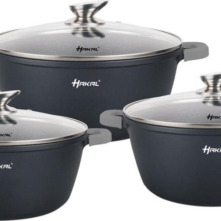 Hakal premium Pannenset - Kookpannen Braadpan Inductie 6-delig - Anti-aanbaklaag - koudgrepen Ø 20, 24 & 28 cm - Zwart